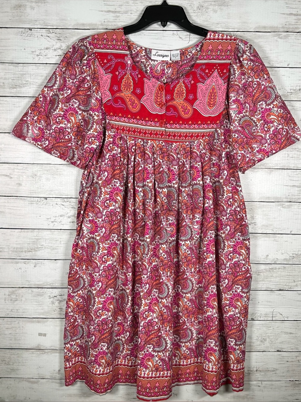 Loungees Mumu Lounge Patio Dress Floral House Dress Cotton Pockets L
